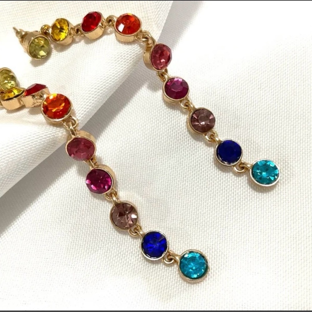 Rainbow Rhinestone Drop Statement Earrings